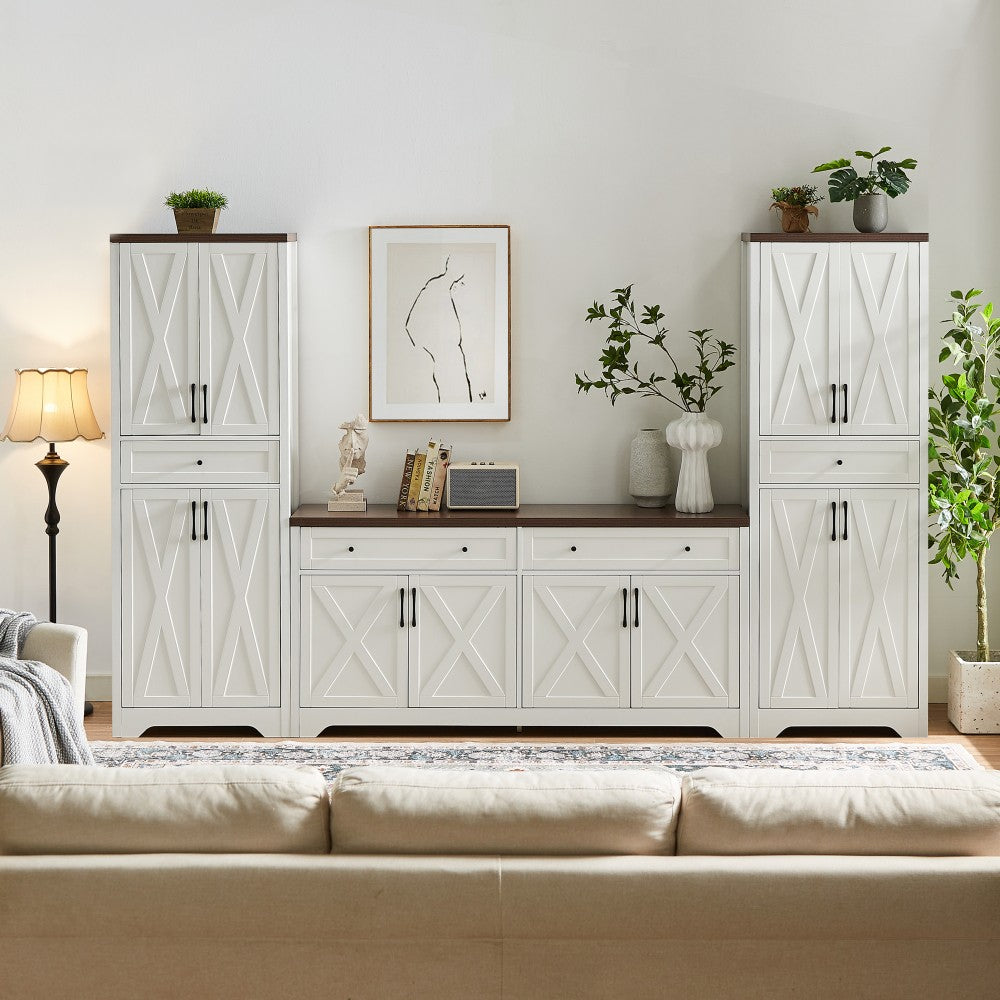 ya 28 108.7''Lx15''Wx68''H Multifunctional TV Cabinet Set,1+2 Sideboards,White