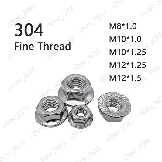 Fine Thread 304 Stainless Steel Hex Flange Nuts Serrated Lock Nut M6 M8 M10 M12