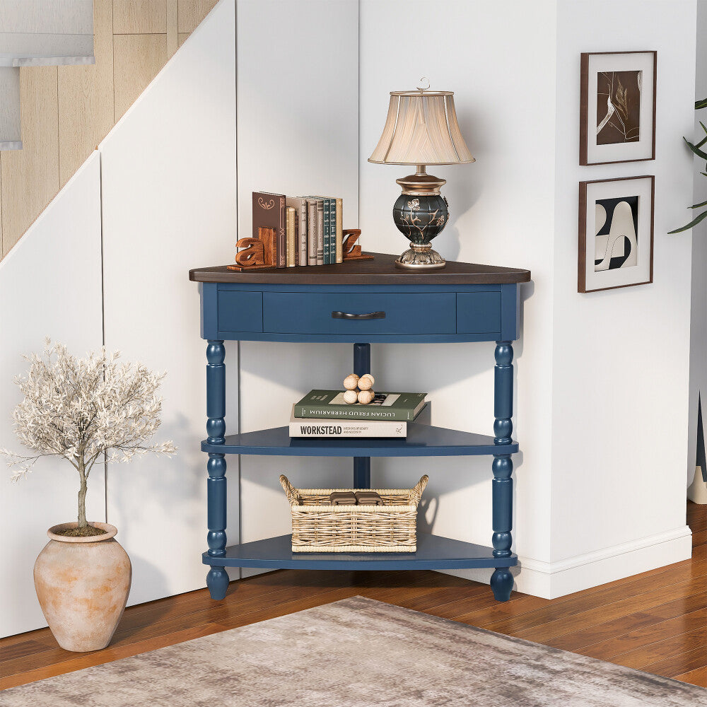 ya 15 10.20 Small Triangle Corner Table 33.8'' , Wood Corner Side Table Solid Wood Legs