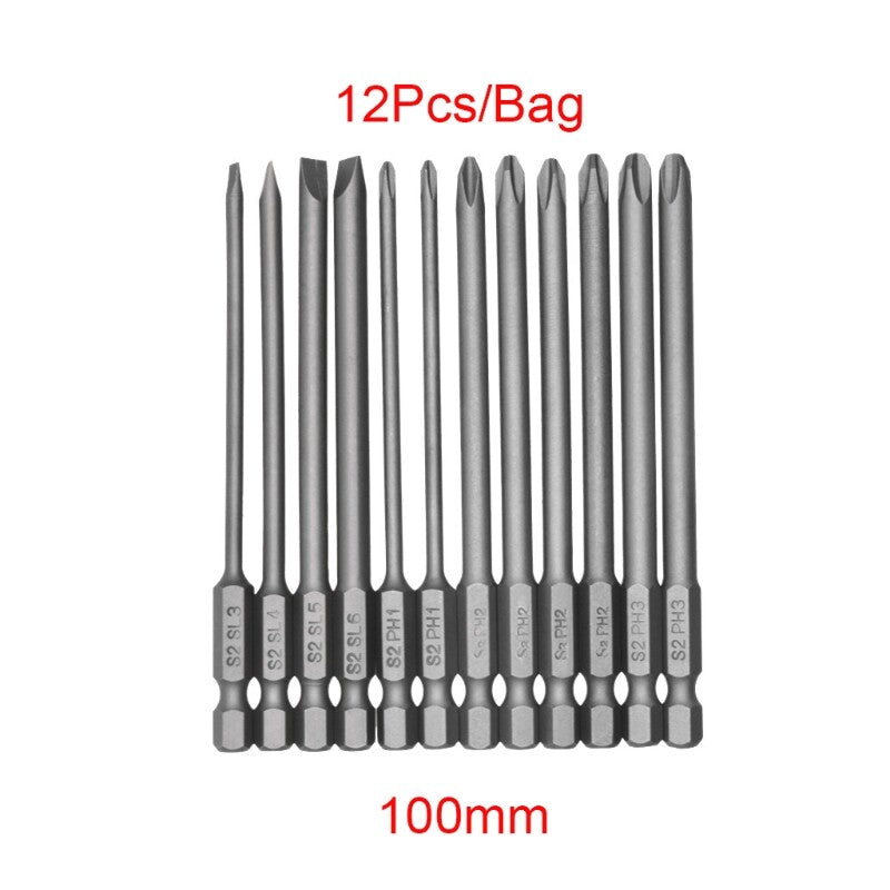 ya 26 12pcs/set Alloy Steel Slotted Screwdriver Drill Bits for He