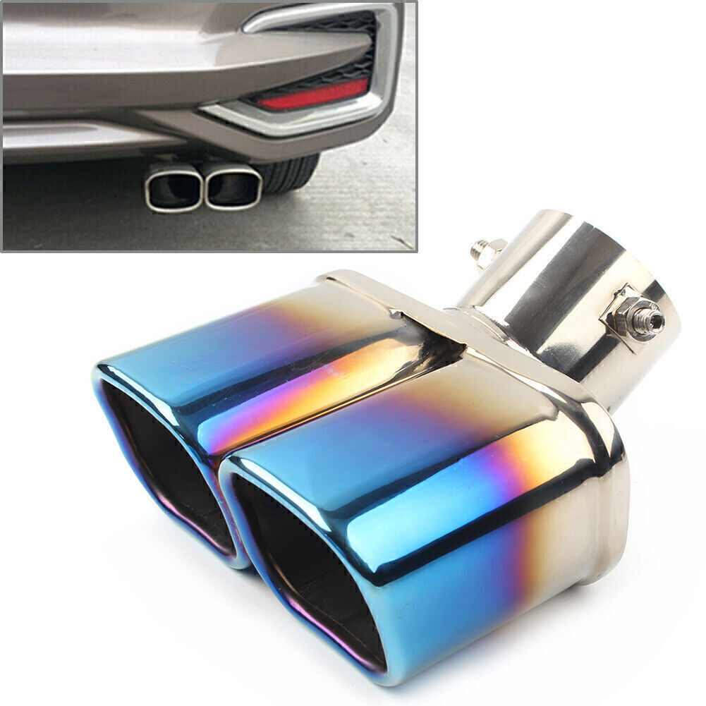 ya 4 6.17.2 Stainless Steel Car Rear Dual Pipe Tail Muffler Tip Throat Tailpipe Blue