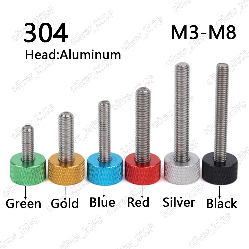 304 Stainless Steel Thumb Screws Grid Knurled Flat Aluminum Head M3 M4 M5 M6 M8