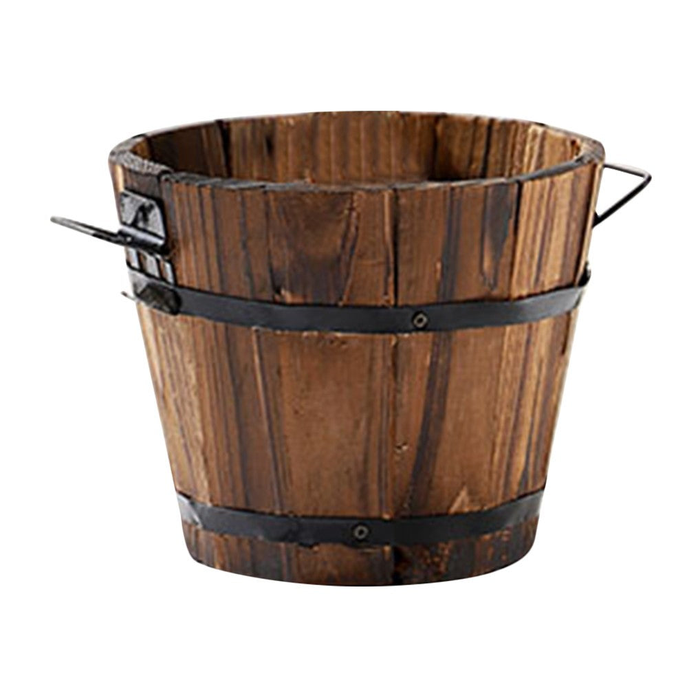 ya 14 Small Wood Barrel Planter Pot Carbonized Wood Vegetable Planter Box for Patio