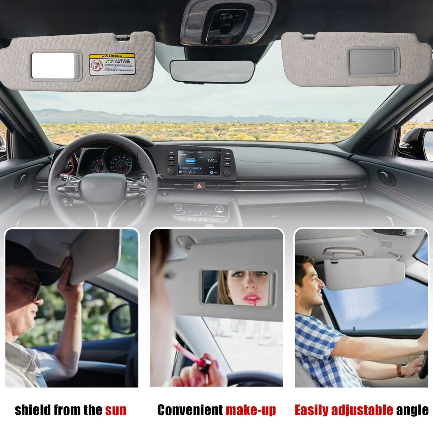 2PCS For 2011 2012-2016 for Hyundai for Elantra Gray Car Sun Visor Right +Left Side Pair