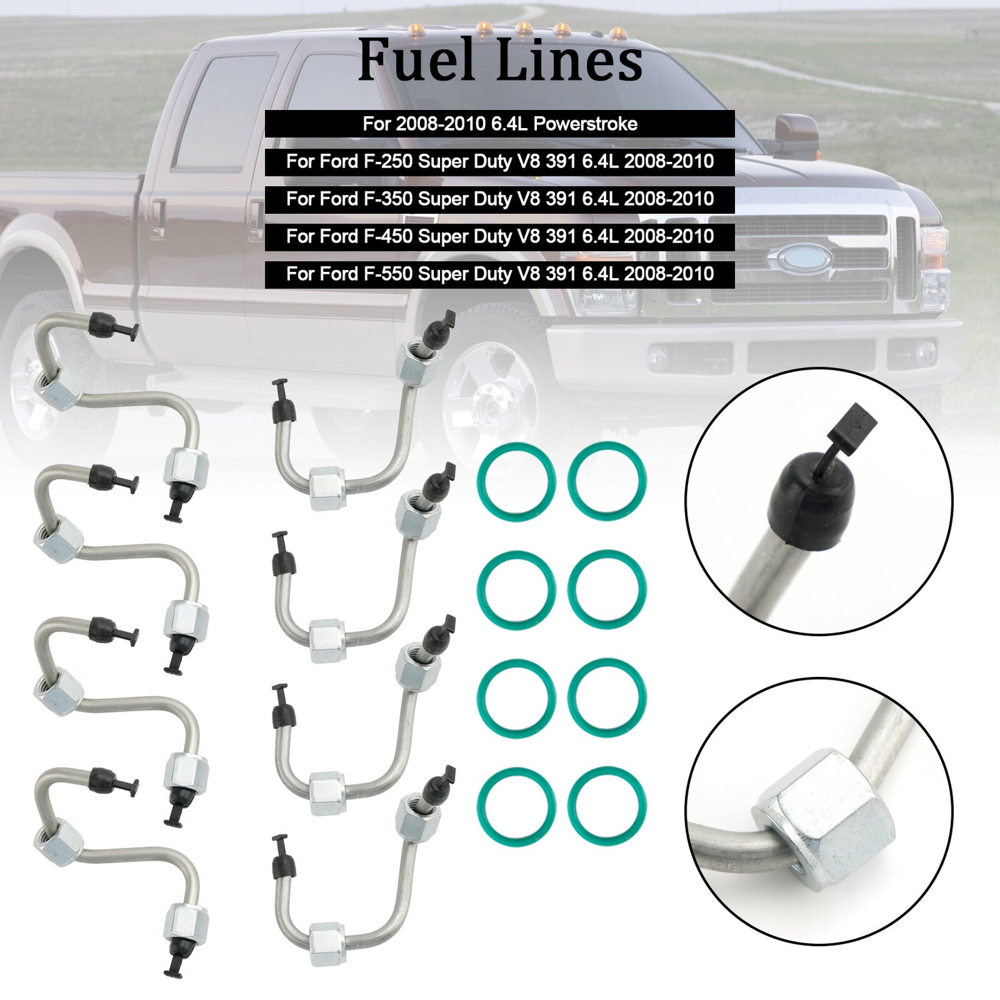 ya 1 8.5.2 8PCS Fuel Injector Install Kit w/ Injector Line for F250-F550 6.4 2008-10