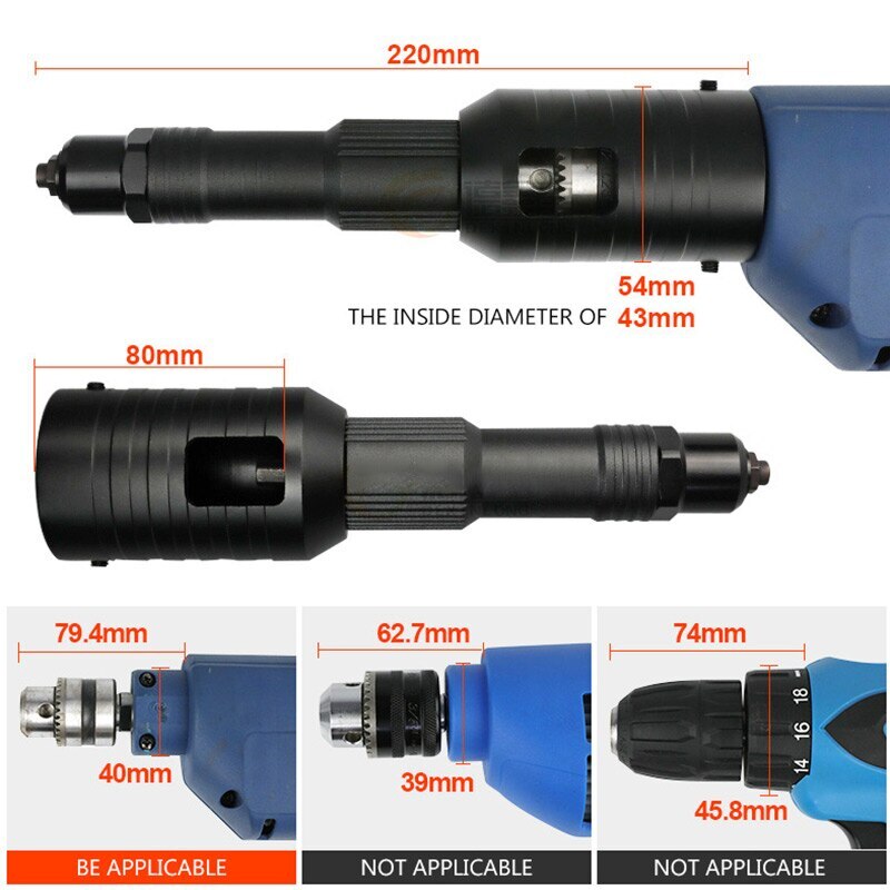 ya 14 Black Alloy Steel Electric Rivet Drill Adapter Riveting Tool