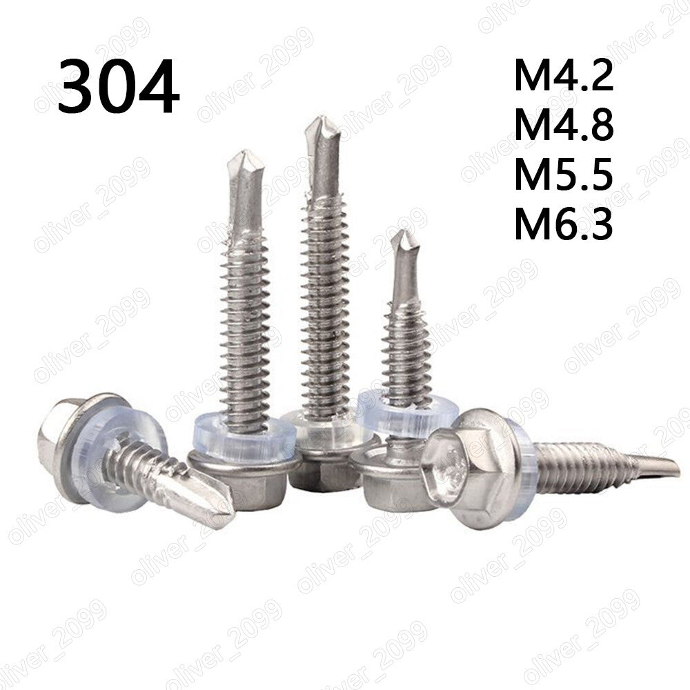 304 Stainless Steel Hex Head With Washer Self-Drilling Screws Tek M4.2 M4.8-M6.3
