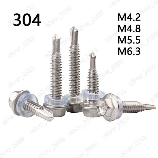304 Stainless Steel Hex Head With Washer Self-Drilling Screws Tek M4.2 M4.8-M6.3