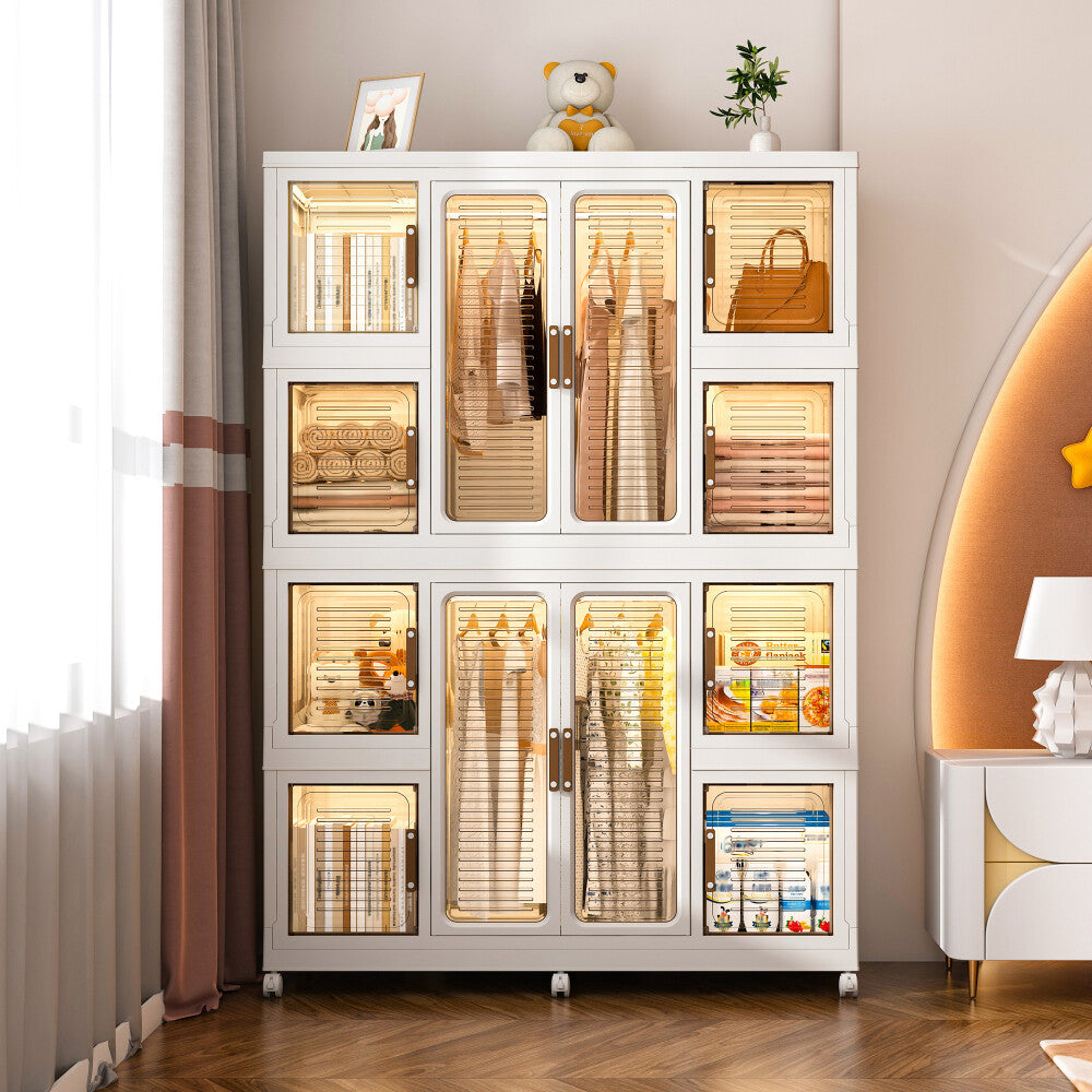 ya 28 White 12-Cube Portable Wardrobe w/12 Magnetic Doors, 2 Hanging Rods,16 Hangers