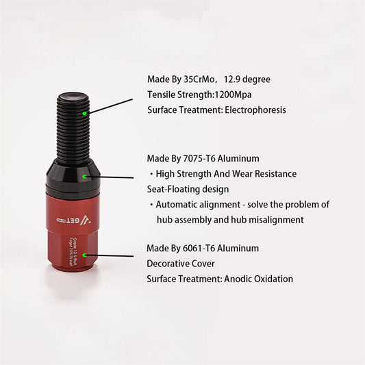 ya 8 5.27.2 M12x1.25 Wheel Lug Bolts 20pcs Cone for SEAT Studs 28mm Shank for Jeep for Chrysler Red