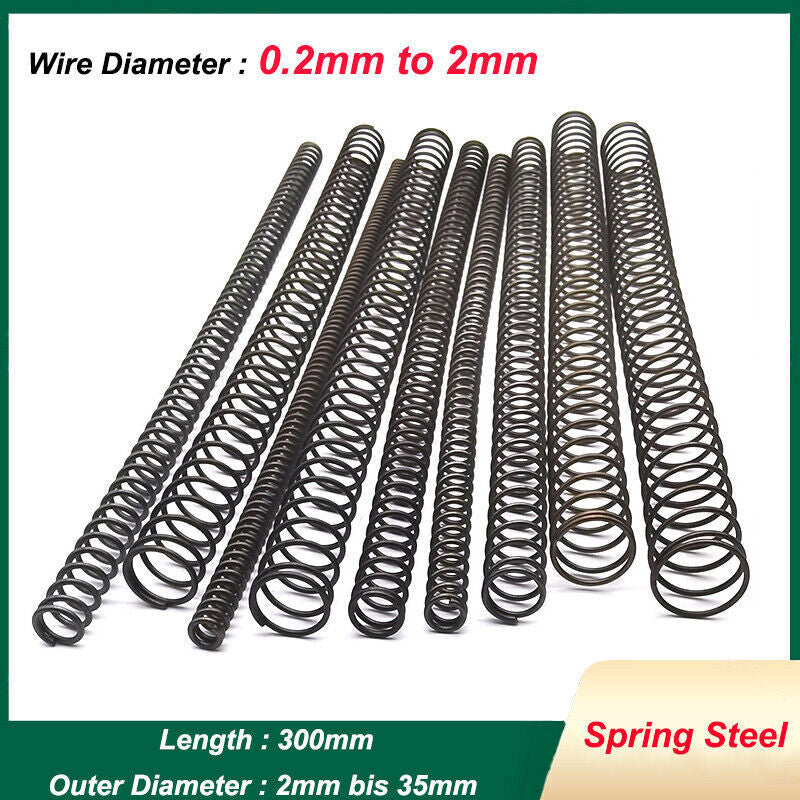 300mm Compression Spring, 2-35mm OD, 0.3-2.0mm Wire Dia - High Pressure Springs