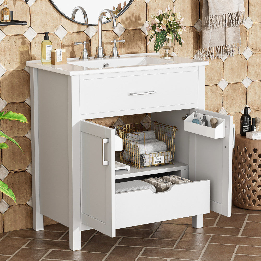 ya 28 White for Bathroom 30-Inch Bathroom Vanity with Ceramic Sink - Ample Storage