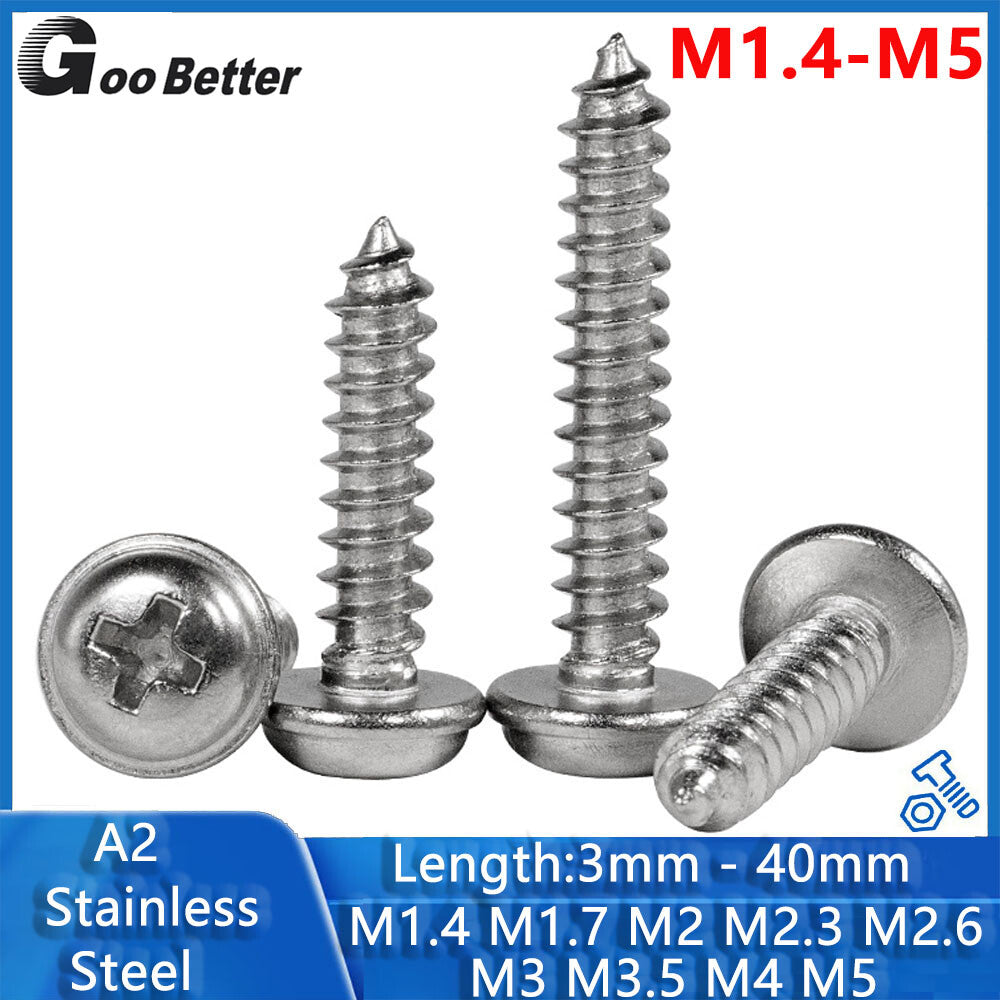 Phillips Flanged Button Head Self Tapping Wood Screws A2 Stainless Steel M1.4-M5