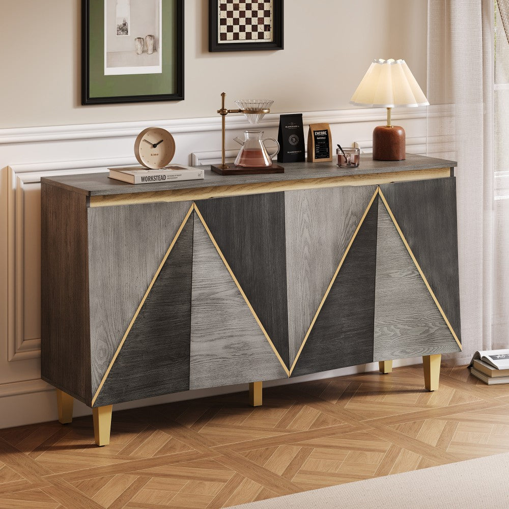 ya 28 60 Gray Retro Buffet Cabinet - 4 Dimensional Effect Doors, Adjustable Shelves