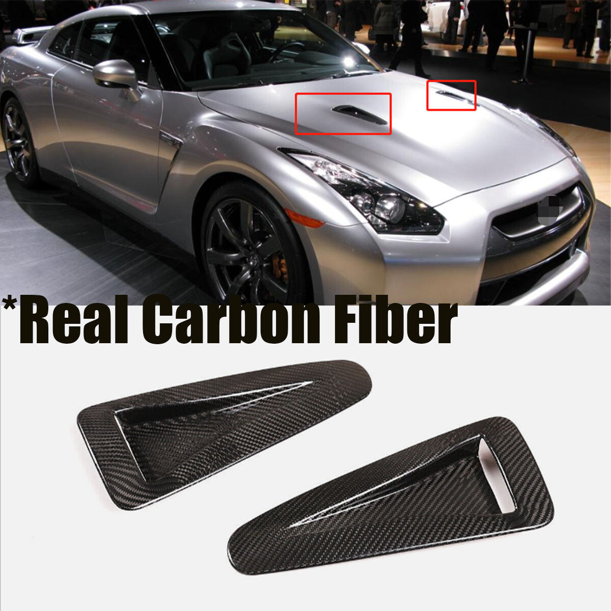 ya 11 10.28 Front Hood Fender Vent Scoop Cover Real Carbon Fiber For GTR R35 08-16 n