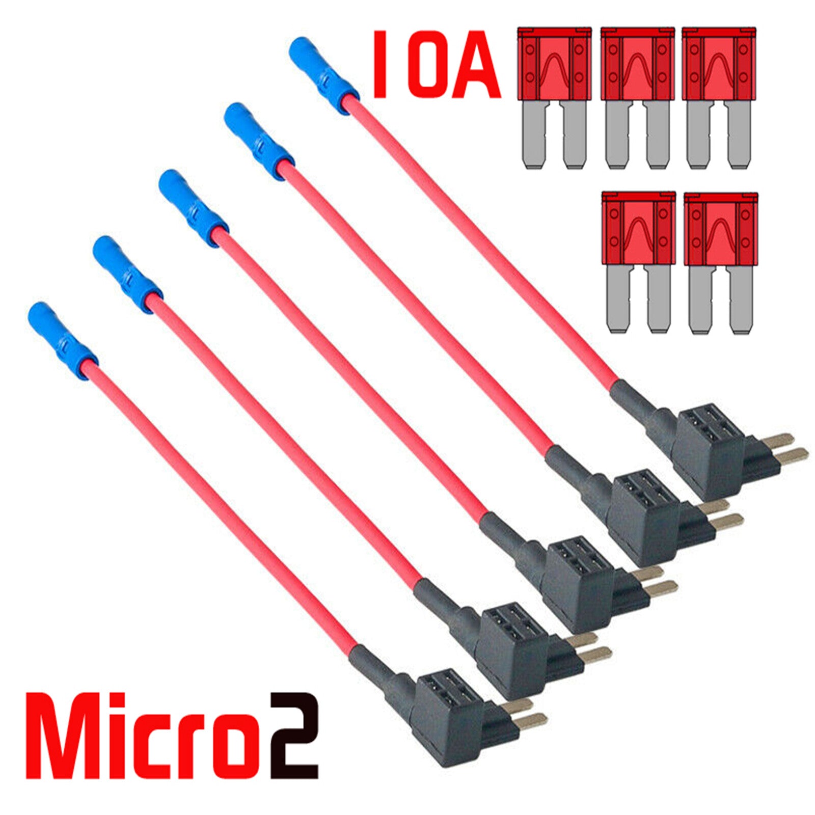 ya 6 6.13 Pack 12V 10A Car Add-A-Circuit Fuse Tap Adapter 16AWG Micro2 Fuse Blade Holder