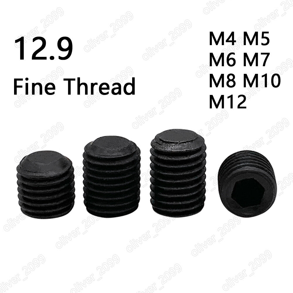 Fine Thread Black 12.9 Steel Hex Socket Set Screws Flat Point Grub Screws M4-M12