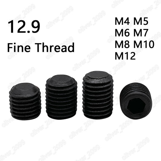 Fine Thread Black 12.9 Steel Hex Socket Set Screws Flat Point Grub Screws M4-M12