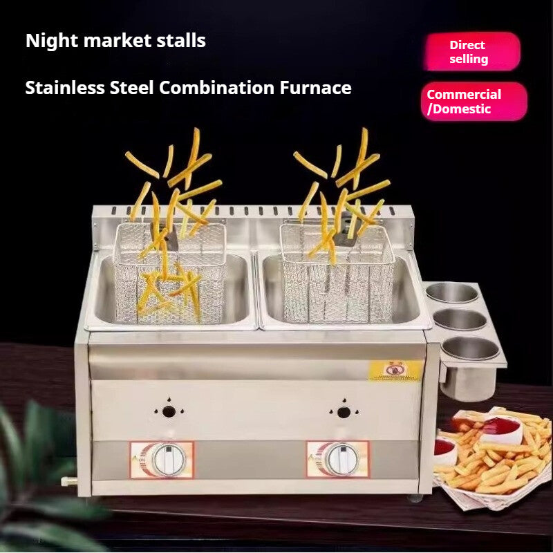 Stainless Steel Double Tank Gas Fryer Liquefied Petroleum Tabletop Gas Fryer