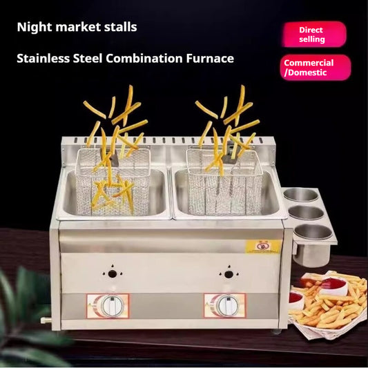 Stainless Steel Double Tank Gas Fryer Liquefied Petroleum Tabletop Gas Fryer