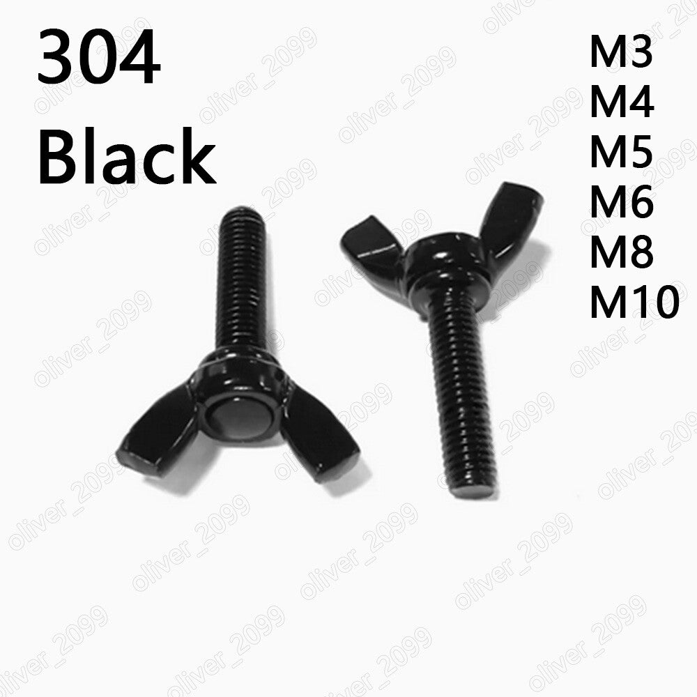 Black 304 Stainless Steel Wing Thumb Screws Bolts M3 M4 M5 M6 M8 M10