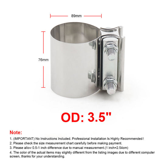 ya 1 6.30 2Pcs 3.5 T304 Stainless Steel Butt Joint Band Muffler Pipe Clamp Sleeve