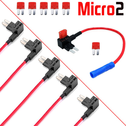 ya 5 8.7 Pack 12V 10A Car Add-A-Circuit Fuse Tap Adapter 16AWG Micro2 Fuse Blade Holder