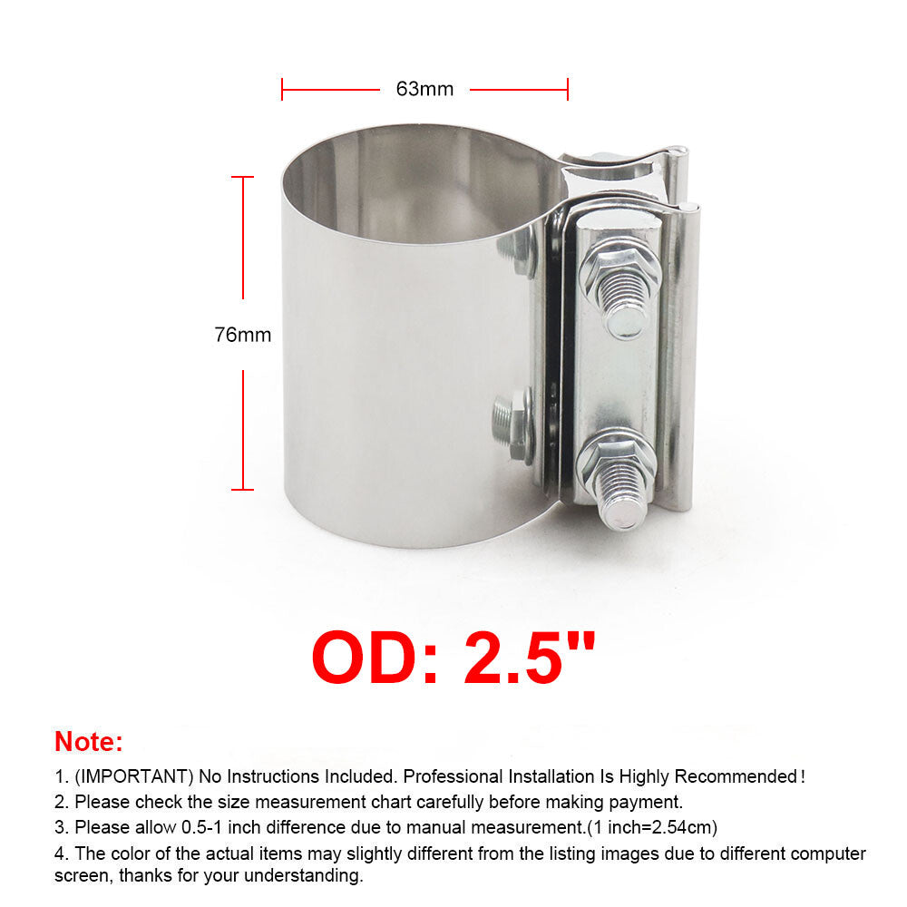 ya 1 6.30 2Pcs 2.5 T304 Stainless Steel Butt Joint Band Muffler Pipe Clamp Sleeve