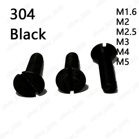 Black 304 Stainless Steel Slotted Countersunk Flat Head Screws M1.6 M2 M3 M4 M5