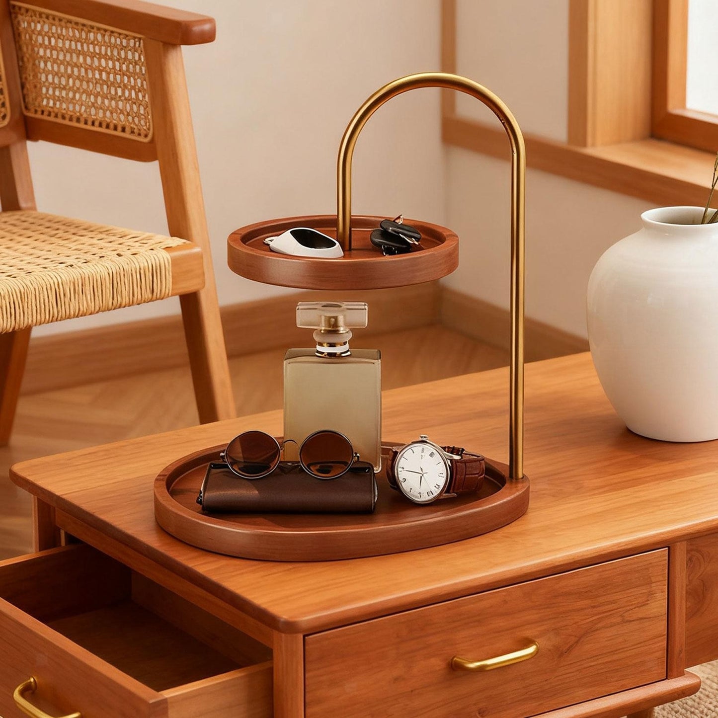 ya 25 2 Tiered Decorative Tray Centerpiece Rustic for Bedroom Bracelets Bathroom