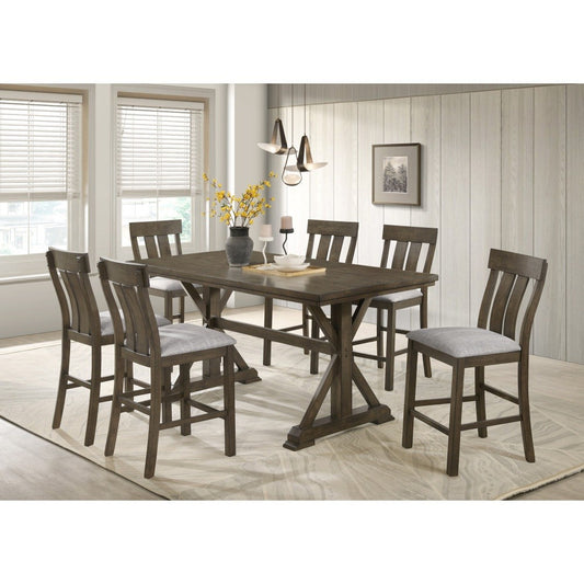 ya 28 7pc Counter Height Wood Dining Set Upholstered Chair,Brown For Dining Room