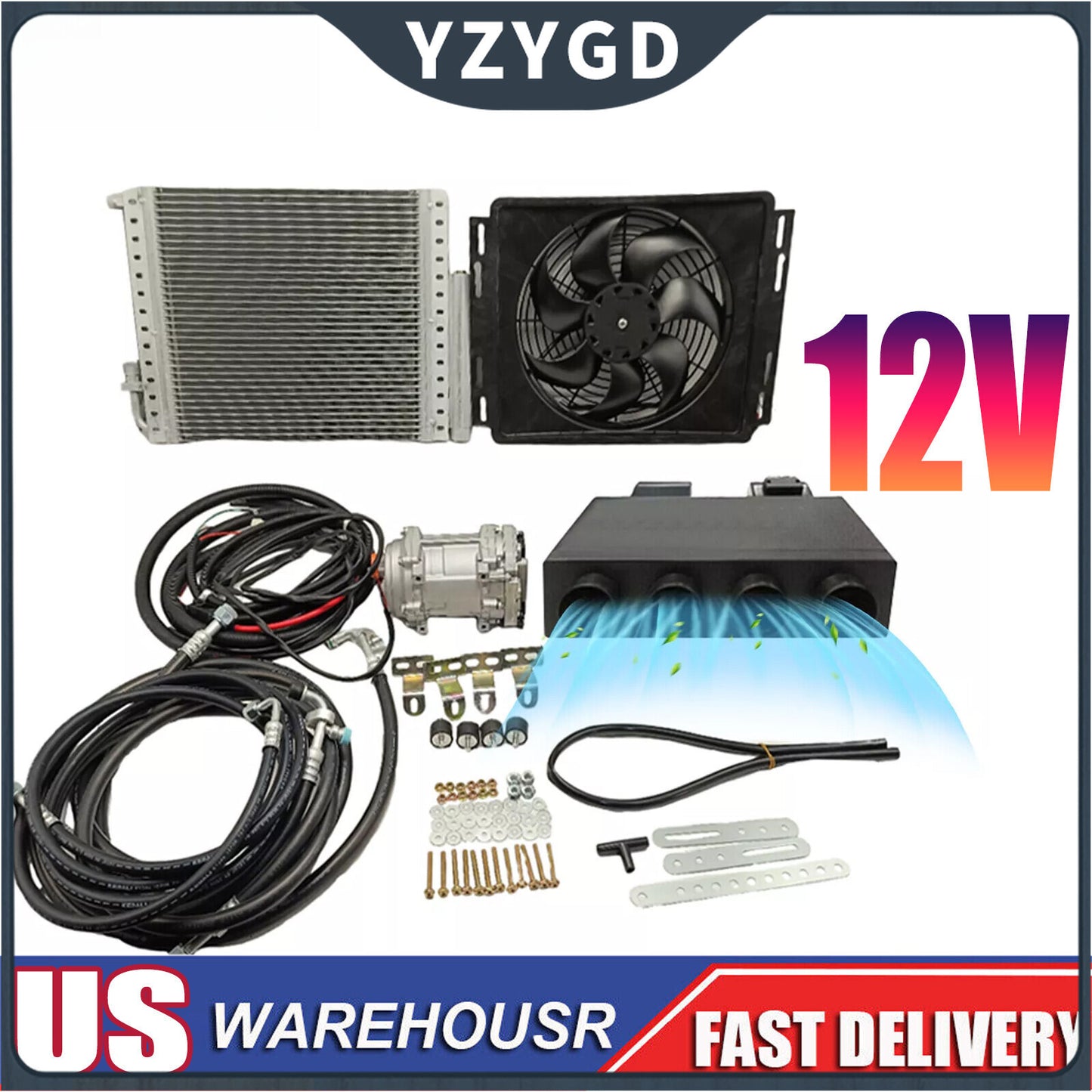 ya 1 7.7 Air Conditioner Auto A/C Car Kit 12V Universal Electric Underdash For Van Truck