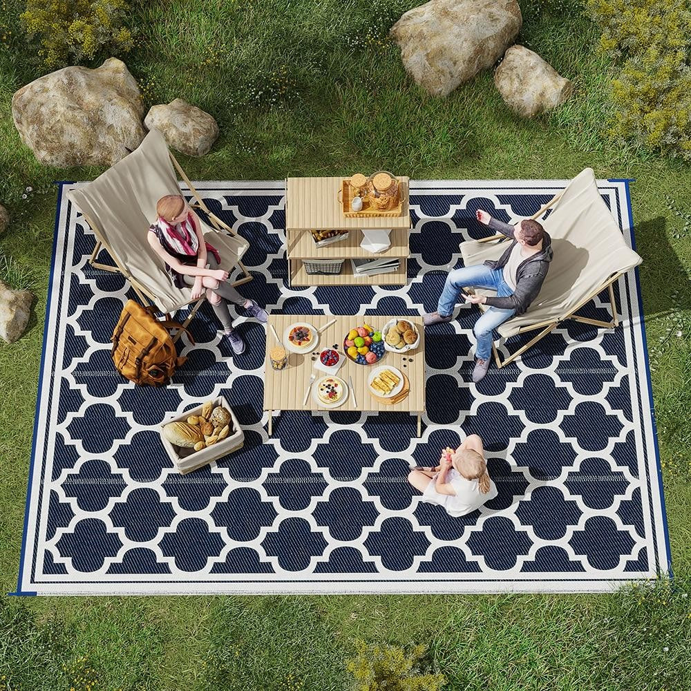 ya 28 For Deck Beach 9'x12' Outdoor Rug Waterproof Reversible  Camping Mat Blue White 