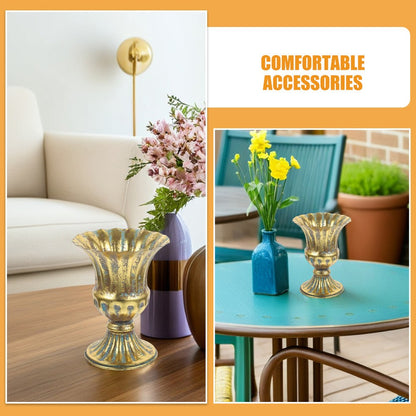 ya 14 2 Pcs Gold Metal Vase Urn Floral Arrangement Container Iron Flower Vessel