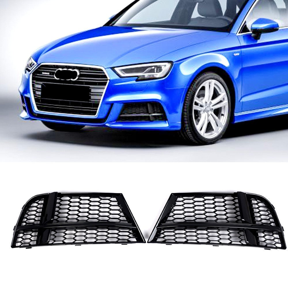 ya 3 6.23 For A3 S-Line 8V 2016-2019 2017 18 Front Bumper Fog Light Grille Honeycomb Black