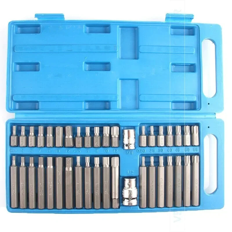 ya 14 40Pcs Impact Socket Set 1/2'' 3/8'' Adaptor Drive Shank Hex Torx XZN Spline Star