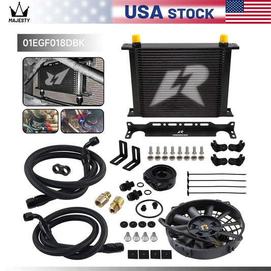 ya 5 6.15 LR 30 Row AN10 Oil Cooler Kit+Filter Adapter Hose Kit +7 Electric Fan Kit Black