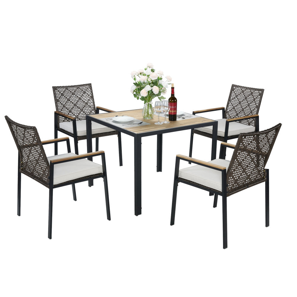 ya 28 5-Piece Coffee Brown All Weather Patio Set - Acacia Wood Table (Umbrella Hole)
