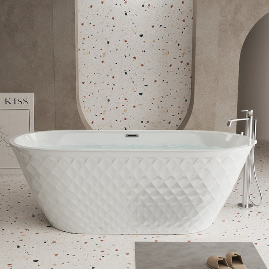 ya 28 59'' Acrylic Oval Freestanding Bathtub - Chrome Overflow,CUPC Certified White 