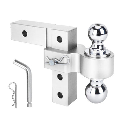 ya 5 8.7 Silver Double Ball 6 Drop Adjustable Trailer Hitch for 2 Receivers