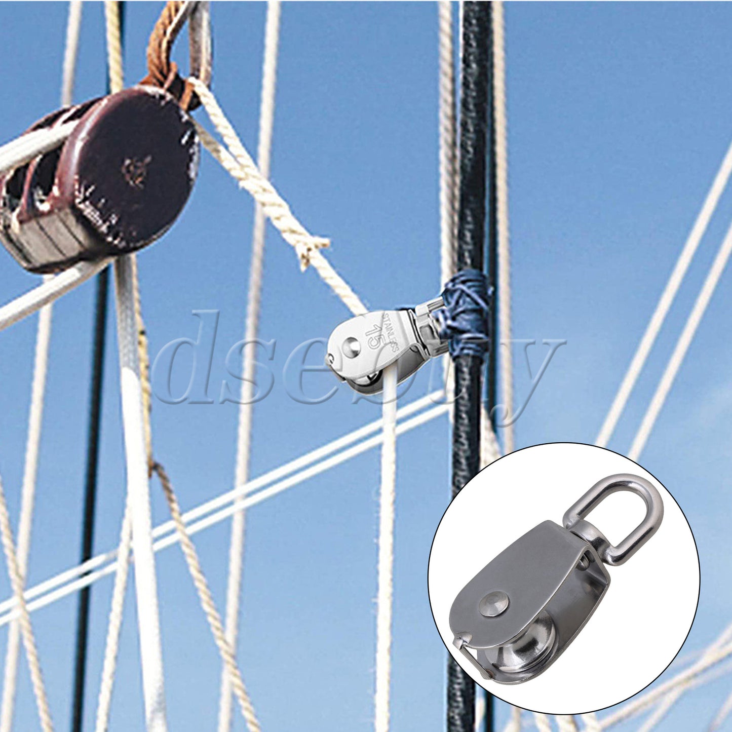 ya 26 12 Pieces Silver M25 Steel Single Sheaved Pulley Block 150kg Loading Capacity