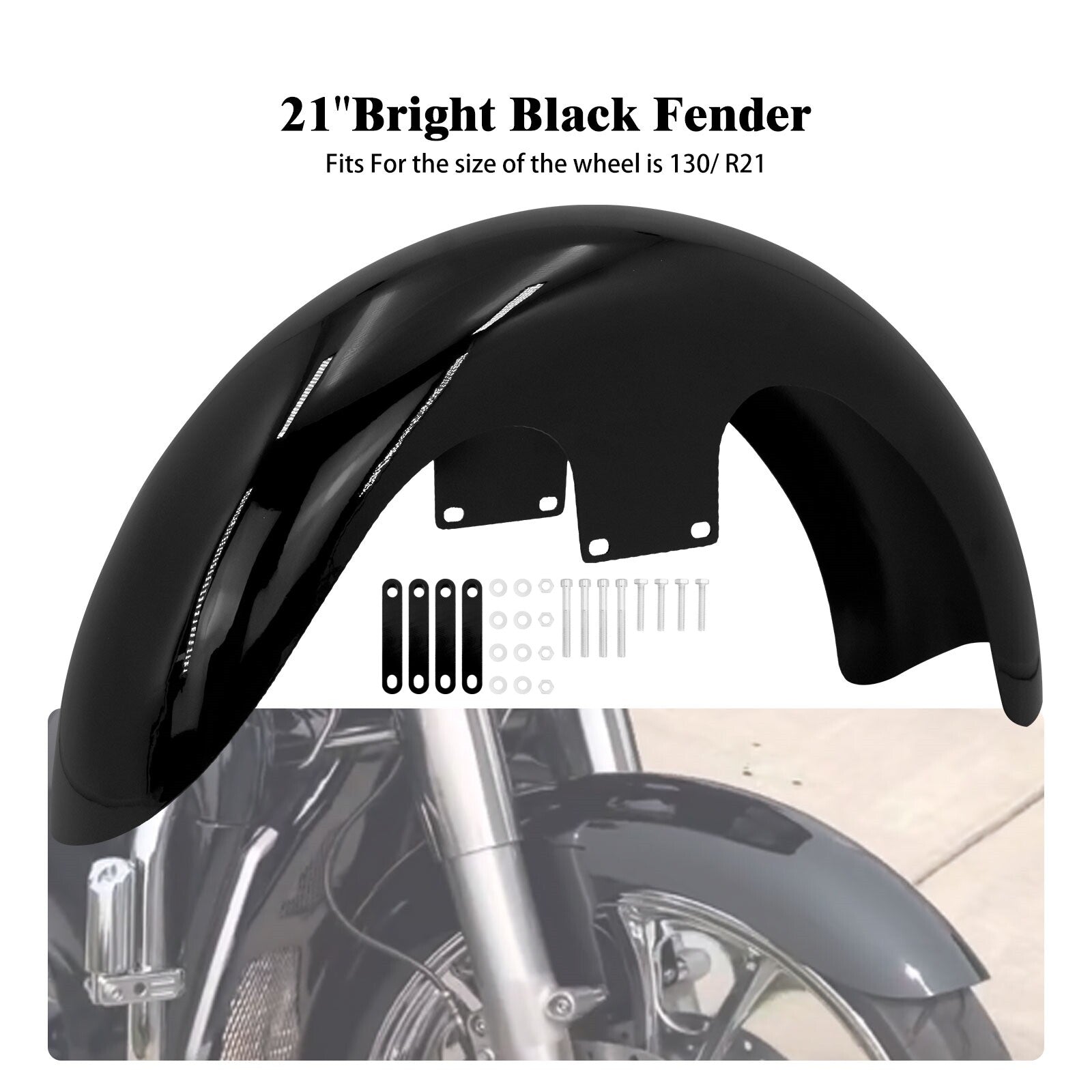 ya 7 6.10.2 Gloss Black 130/ 21 Wrap Front Fender Fit for Harley Touring Electra Road Glide