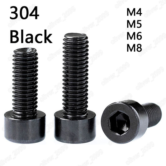 Black 304 Stainless Steel Allen Hex Socket Bolts Cap Head Screws M4 M5 M6 M8