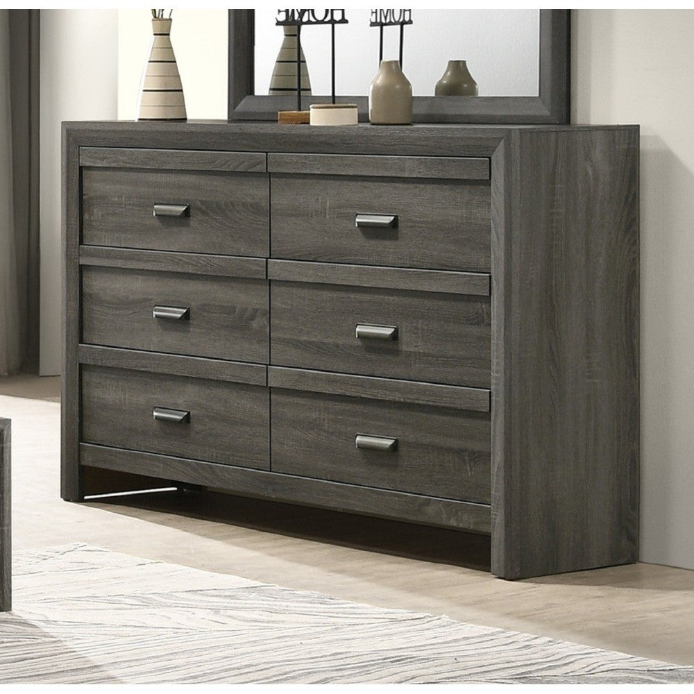 ya 28 1pc Dresser - 6 Storage Drawers, Rustic Gray Finish, Bedroom Wooden Furniture