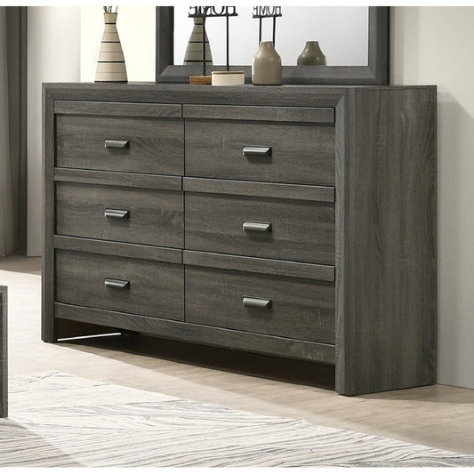 ya 28 1pc Dresser - 6 Storage Drawers, Rustic Gray Finish, Bedroom Wooden Furniture