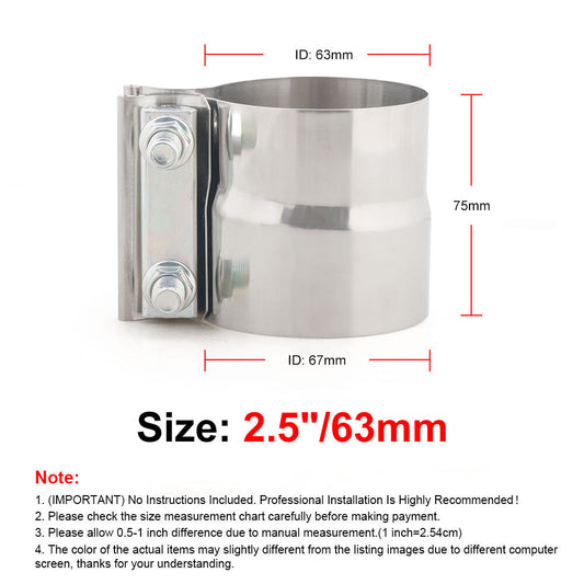 ya 1 6.30 2x 2.5 Lap Joint Reducing Band Clamp Muffler Sleeve Coupler Stainless