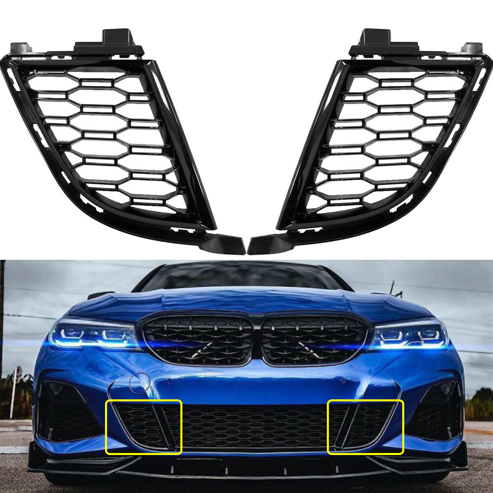 ya 27 6.18.2 2 Front Bumper Lower Grills Black New for BMW G20 G21 330i M Sport 19-22 LH & RH