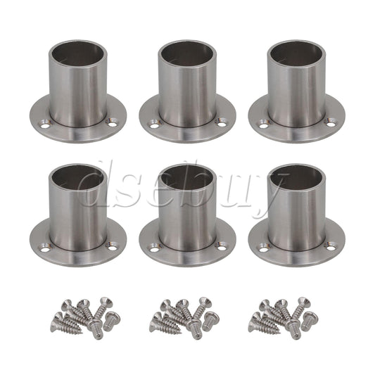 ya 26 6pcs Stainless Steel Closet Rod Flange Socket Flange Socket Holder Silver