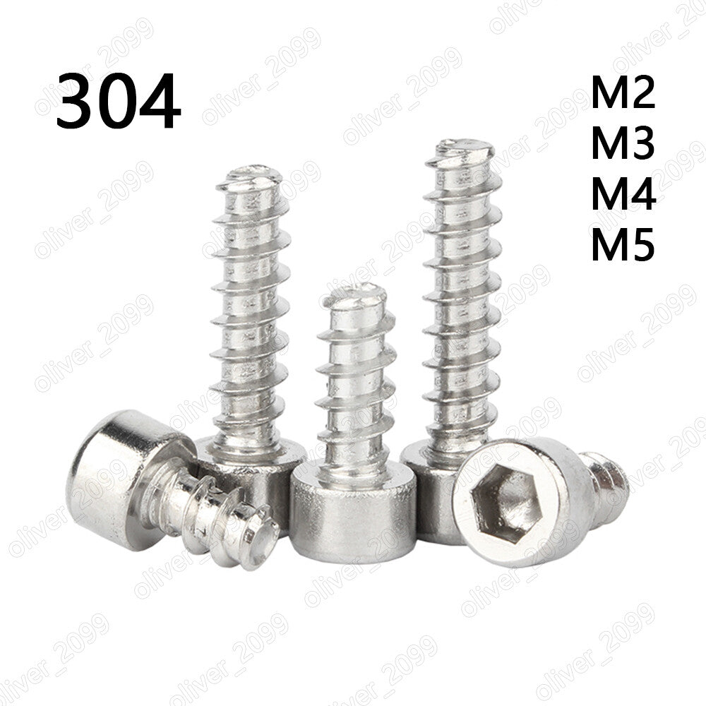 304 Stainless Steel Hex Socket Cap Head Self Tapping Screw Flat Point Tail M2-M5