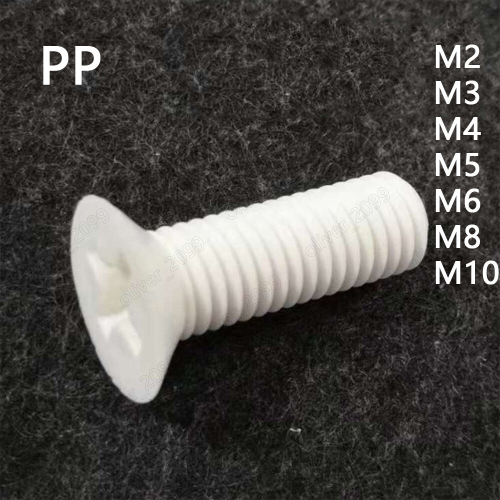 PP Polypropylene Plastic Phillips Countersunk Flat Head Screws M2 M3 M4 M5 M6 M8